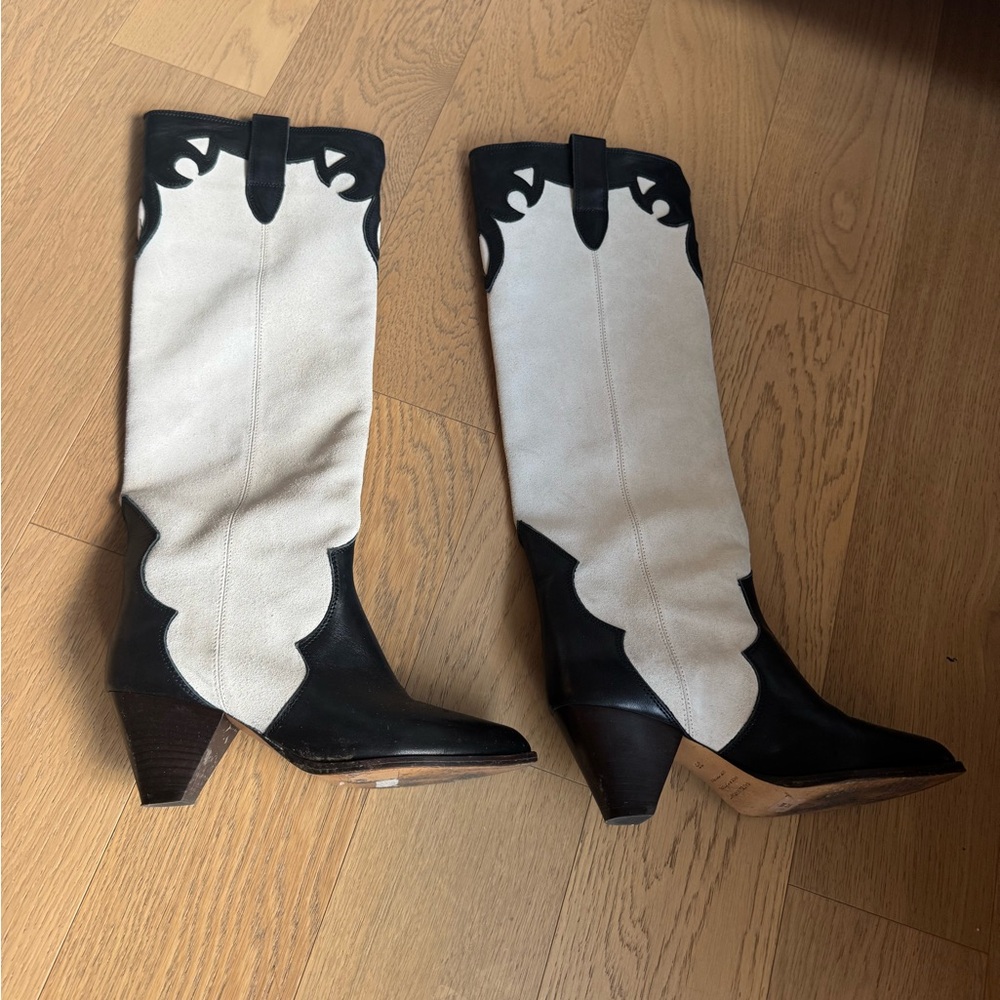 Isabel Marant Black & White Knee high western boots - Picture 4 of 4